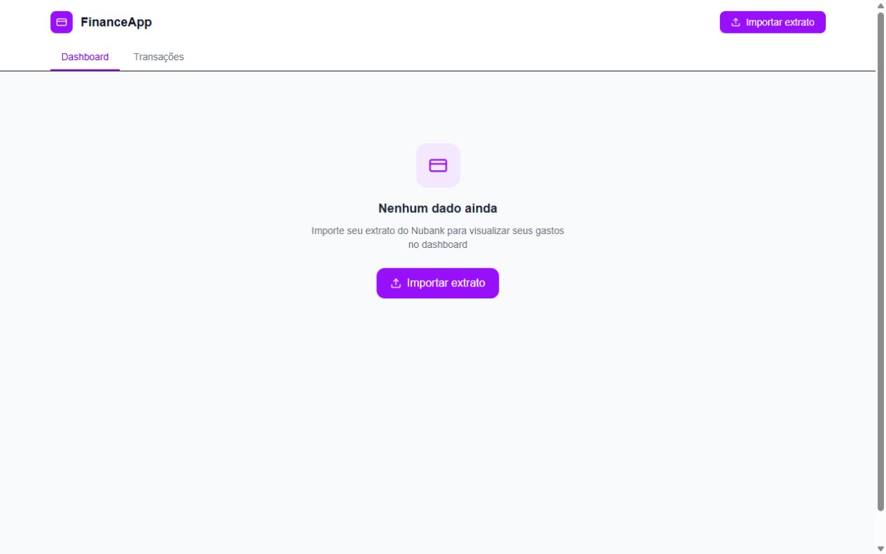 Tela inicial publicada do Financial App, com importação de extratos