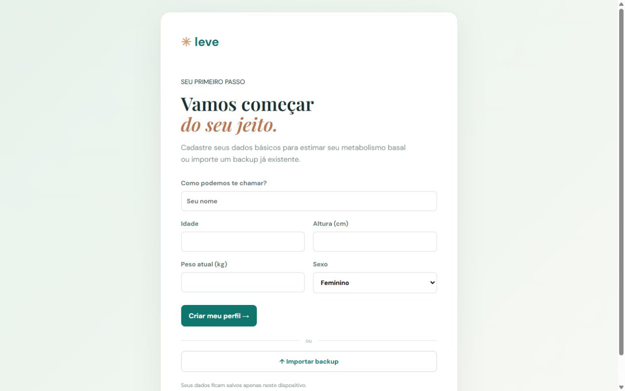 Tela de criação de perfil publicada do Leve